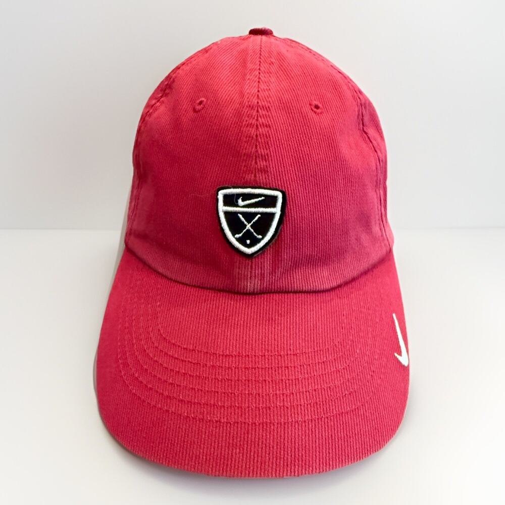 Vintage Y2K Nike Mens Red Shield Swoosh Corduroy “Hoffman” Strapback Hat Cap